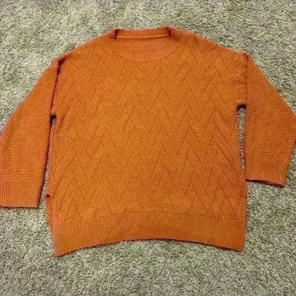 SHEIN Curve Rust Orange Knit Sweater Textured Chevron Pattern Cozy Fall Top, 1XL - Picture 1 of 7